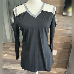 Sheilay Women’s long sleeve shirt with sparkly cut out shoulders